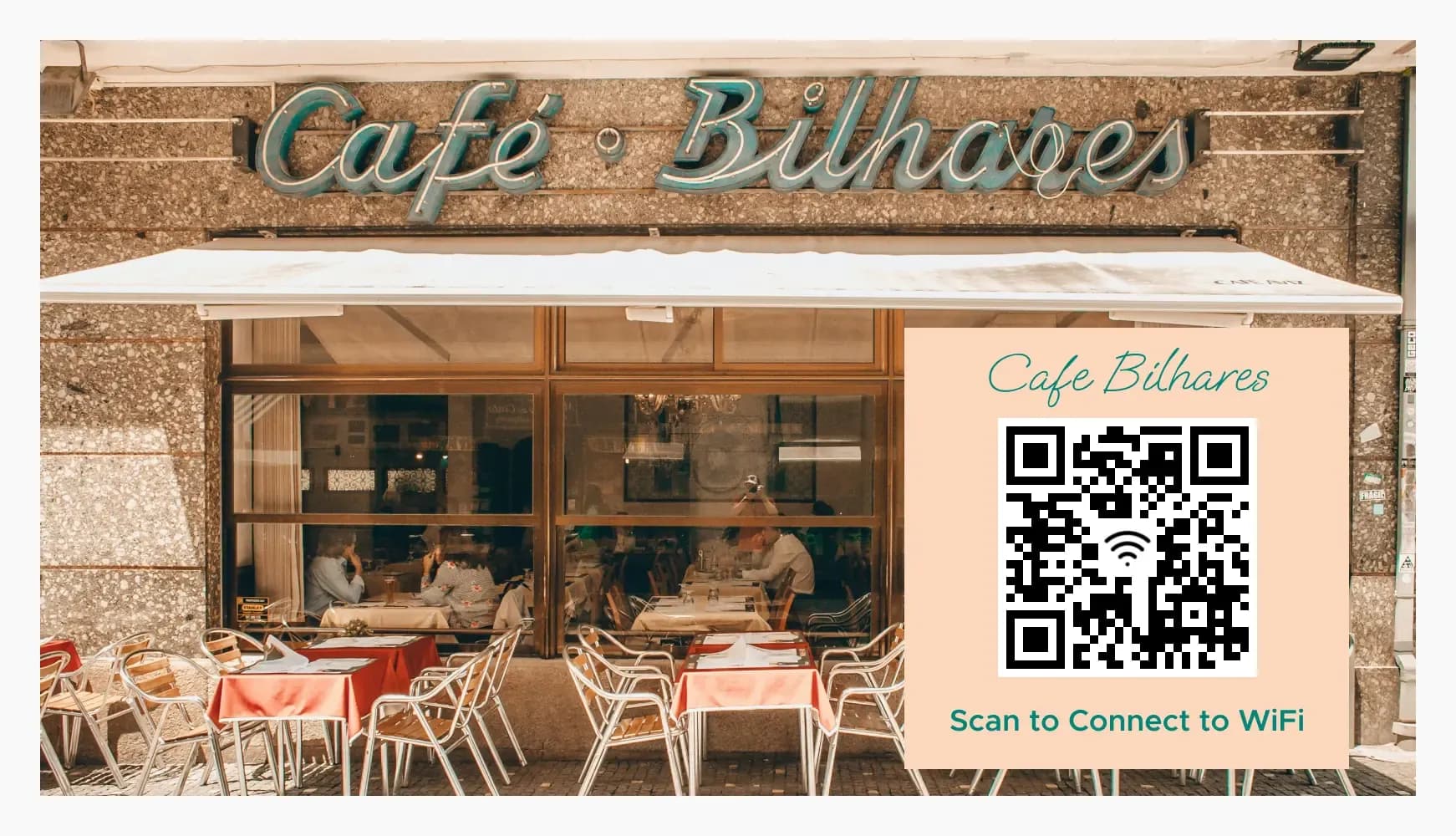 WiFi QR code on a restaurant table or menu