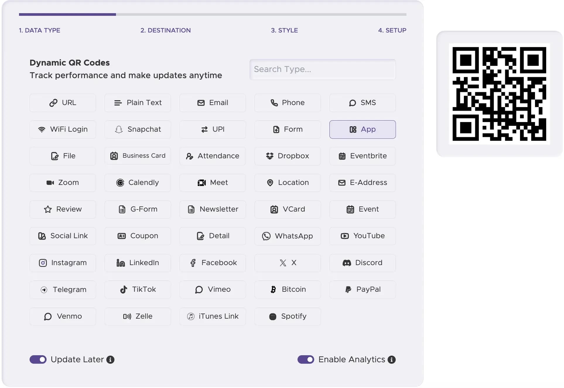Étape 1 : Choisissez le type de code QR « App Store »