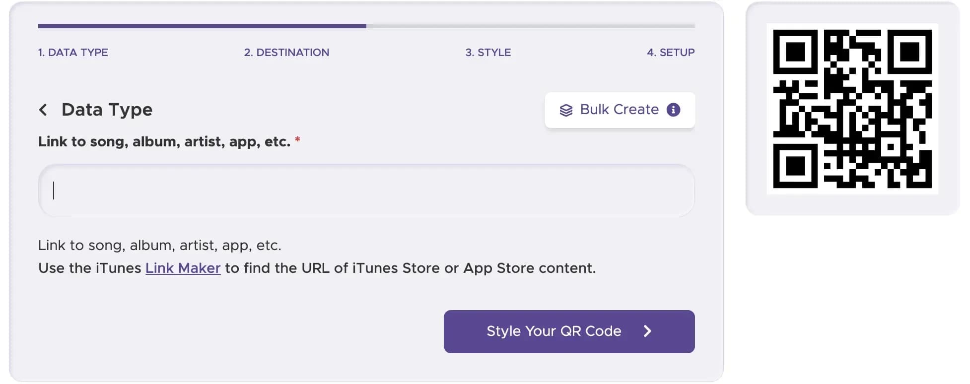 Paste Apple Music link into QRStuff generator