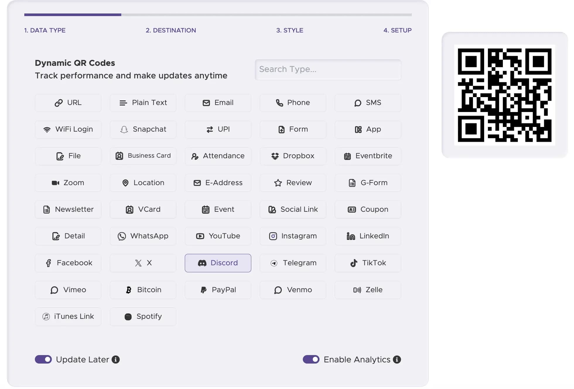 Étape 1 : Sélectionnez le bon type de code QR
