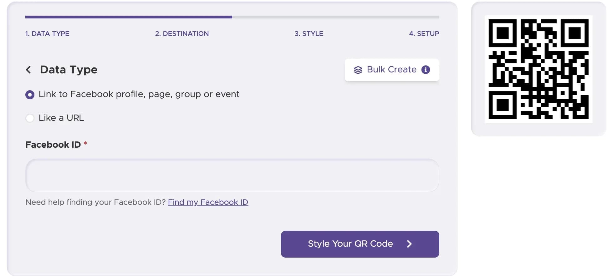Enter Facebook URL in QRStuff generator