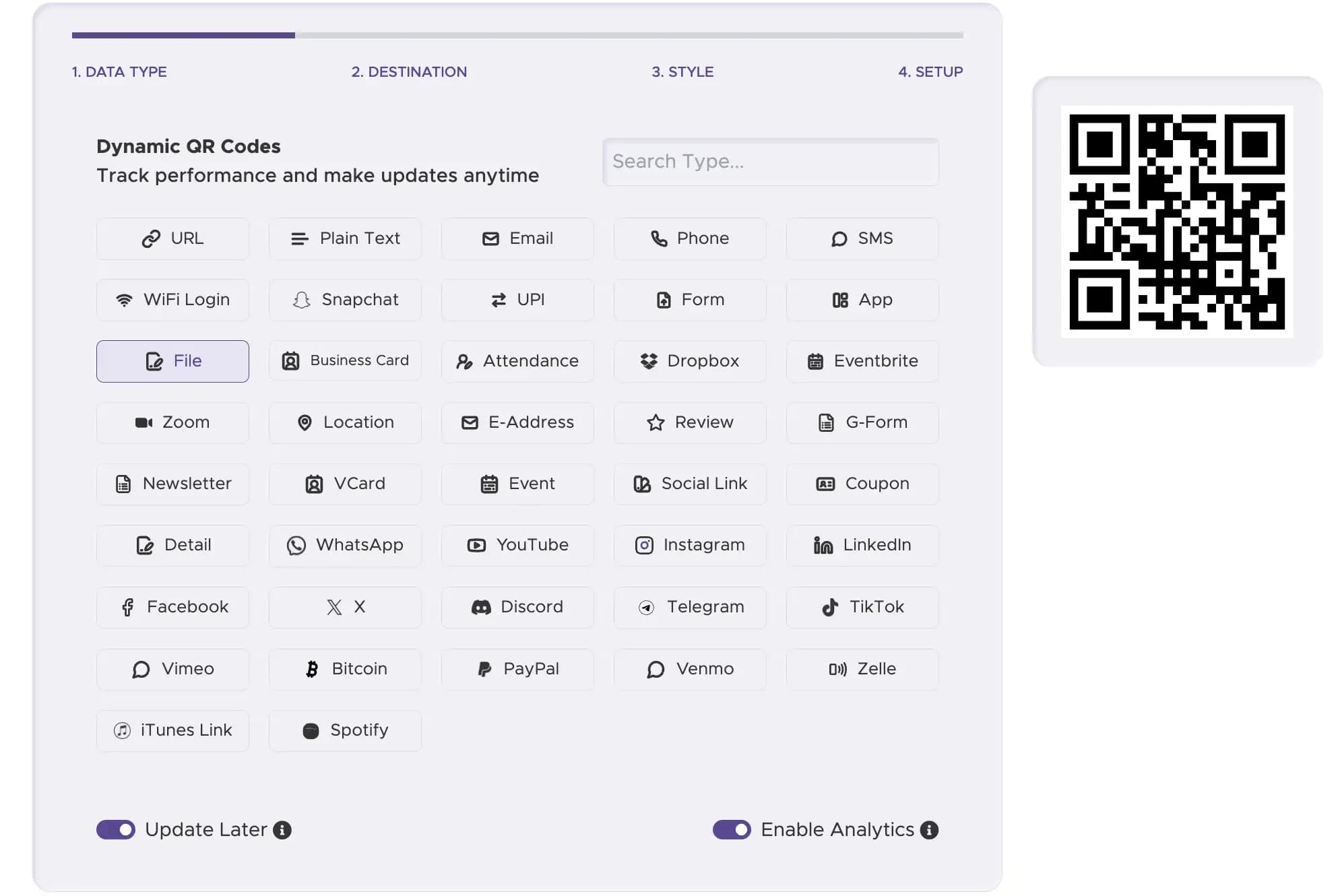 Étape 1 : Sélectionnez le type de code QR approprié