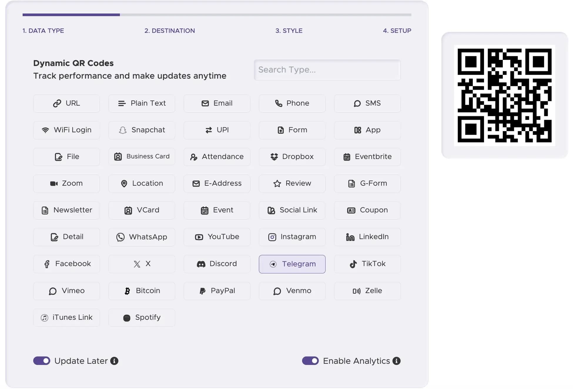 Enter Telegram URL in QRStuff generator