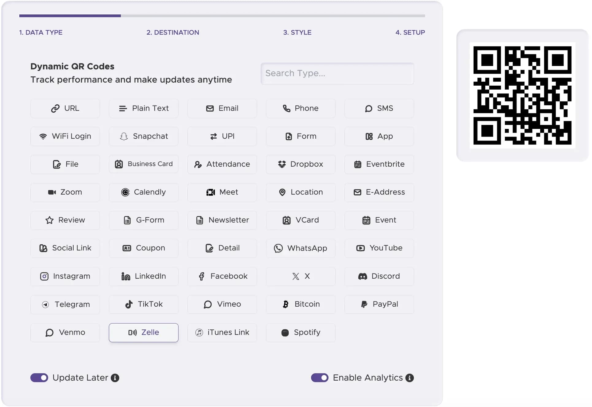 Étape 1 : Sélectionnez le bon type de code QR